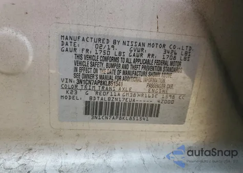 2019 Nissan Versa S from USA, damaged, VIN 3N1CN7AP8KL851541